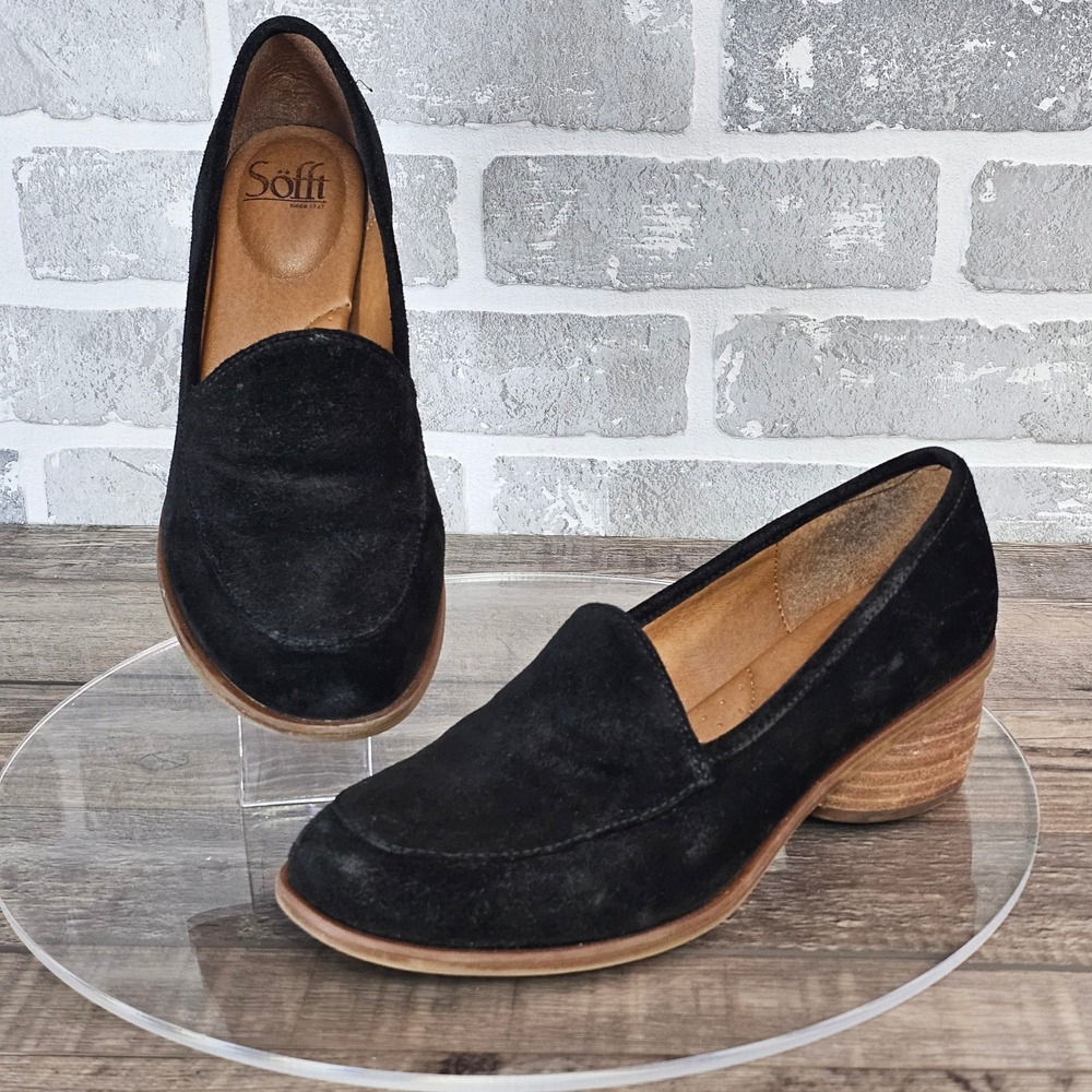 Sofft Cassia Suede Leather Loafers Block Heel Comfortable Slip On‎ Shoes Size 8M